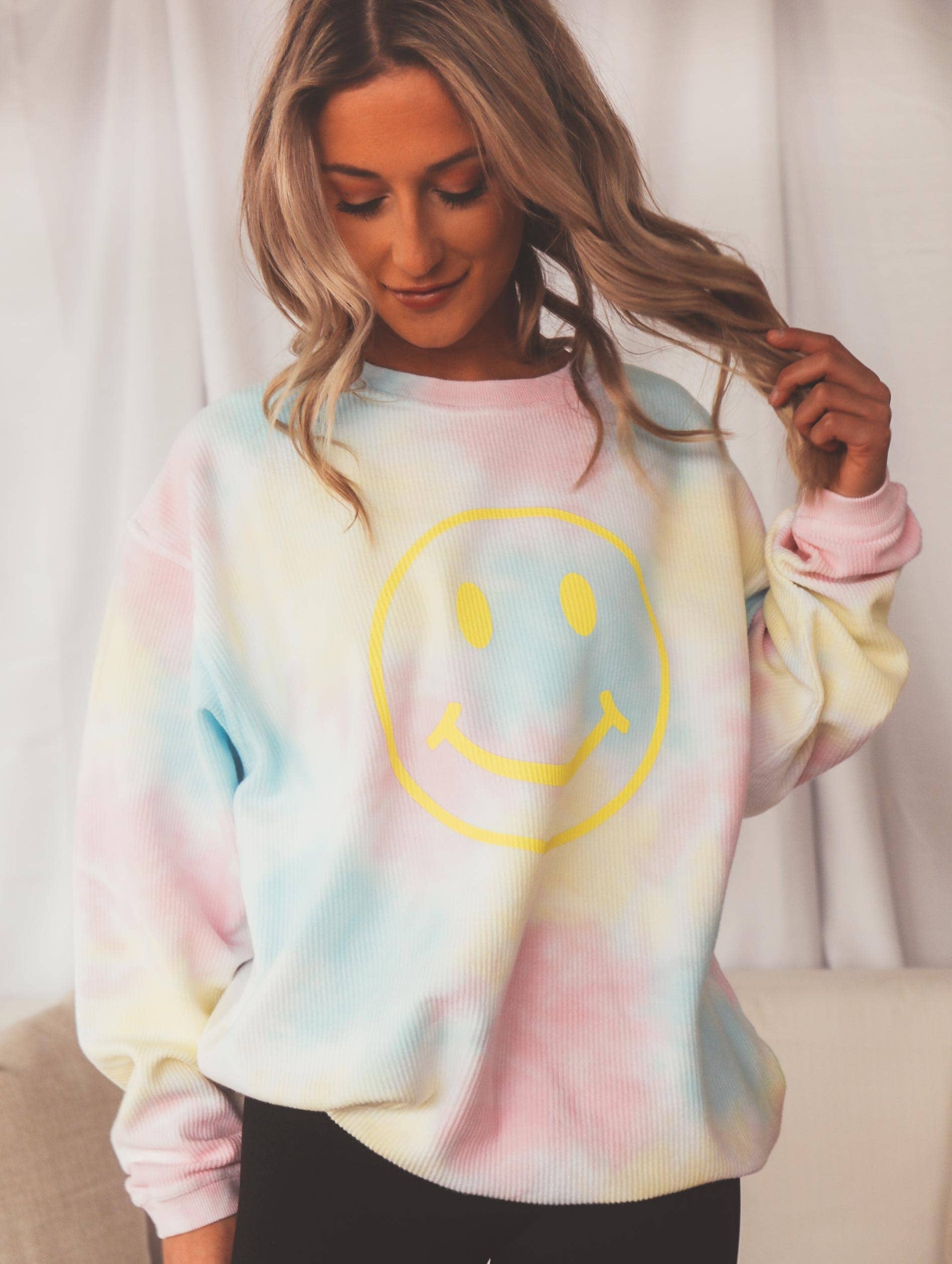 Smiley Tie Dye Corded Sweatshirt Urban Backroad